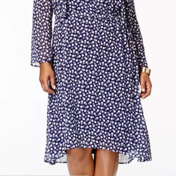 NWT 24W ANNE KLEIN FIT FLARE Eclipse/white Print Tie-waist Drawstring Midi Dress - Picture 3 of 11